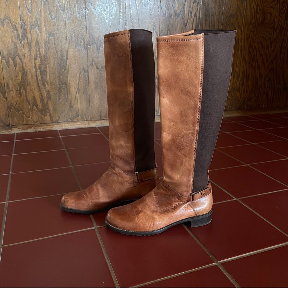 Stuart Weitzman Women’s Accumula Saddle Riding Boots Marbled Brown size 9